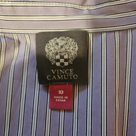 Vince Camuto Lavender & White Striped Twist-Front Midi Shirt Dress - Picture 6 of 6